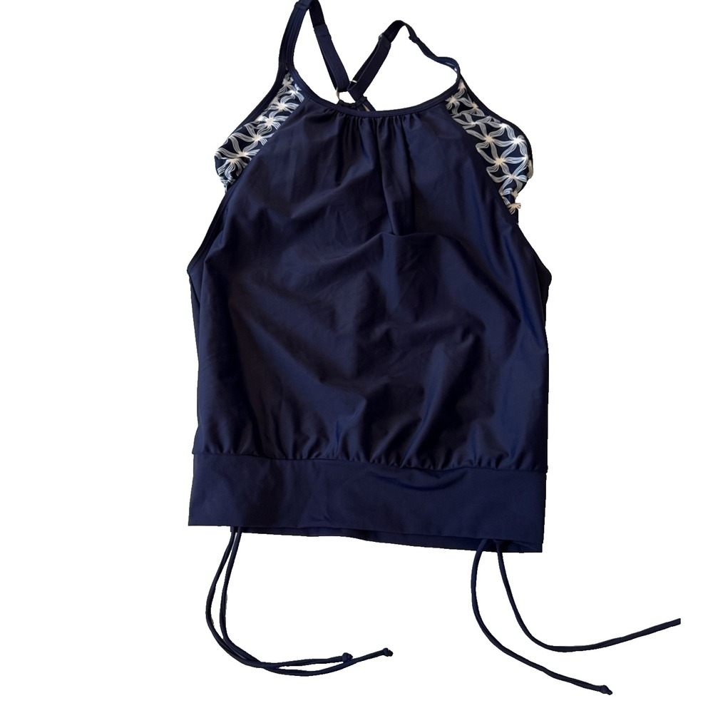 Tankini Blousy Swim Top Women's‎ M Padded Navy Blue Beach Swim Resort Summer